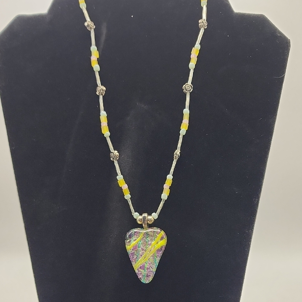 Glass Style Colorful Beaded Necklace‎ with Pendant